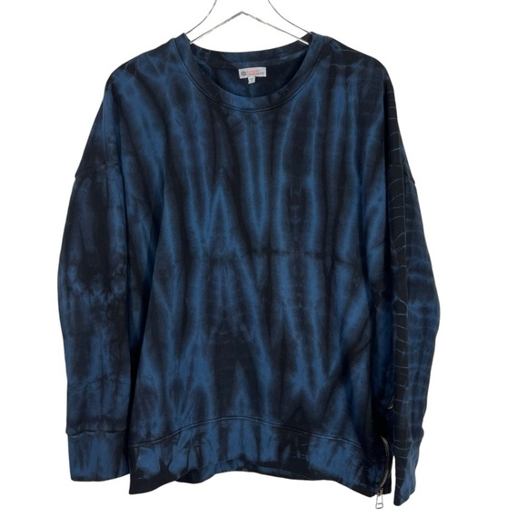 Sundry Tops - SUNDRY EVEREVE Black & Blue Tie Dye Crewneck Fleece Sweatshirt with zippers